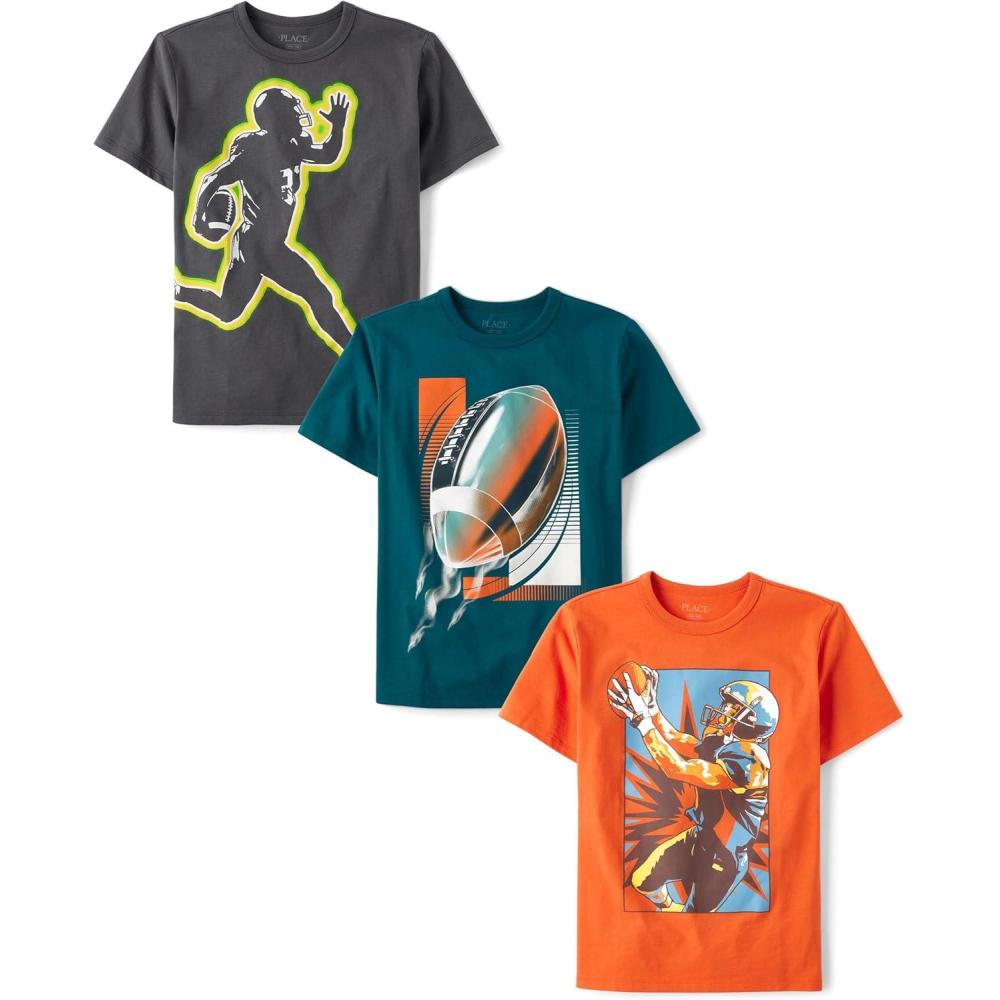 imageThe Childrens Place Boys Sports Short Sleeve Graphic TShirts MultipacksFootball PlayerFootball 3pack