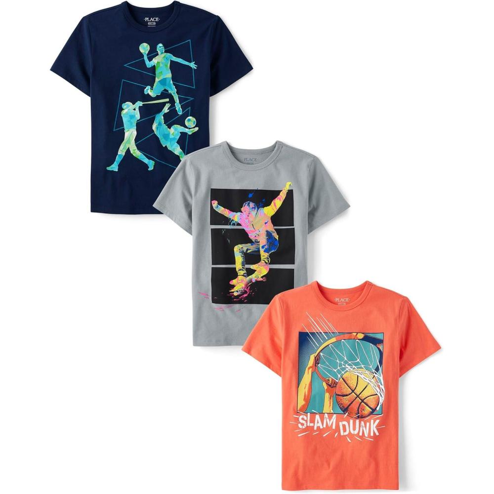 imageThe Childrens Place Boys Sports Short Sleeve Graphic TShirts MultipacksSports PlayerSlam DunkBaseball 3pack