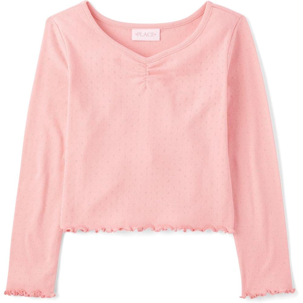 imageThe Childrens Place Girls Basic Long Sleeve VNeck Knit ShirtsFuzzy Pink