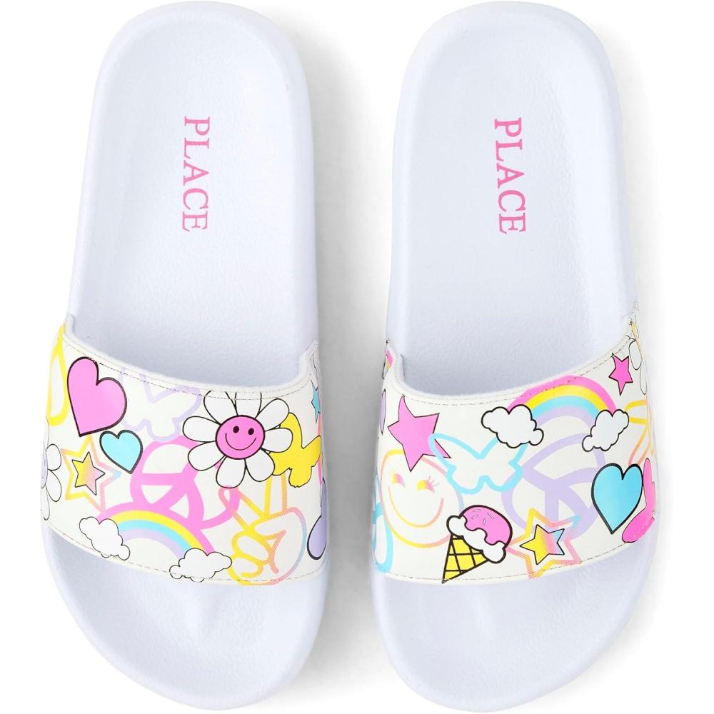 imageThe Childrens Place Girls Everday Slip on Slide SandalsDoodle Icons