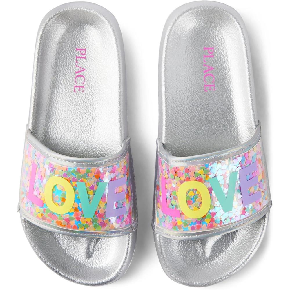 imageThe Childrens Place Girls Everday Slip on Slide SandalsLove Shaker