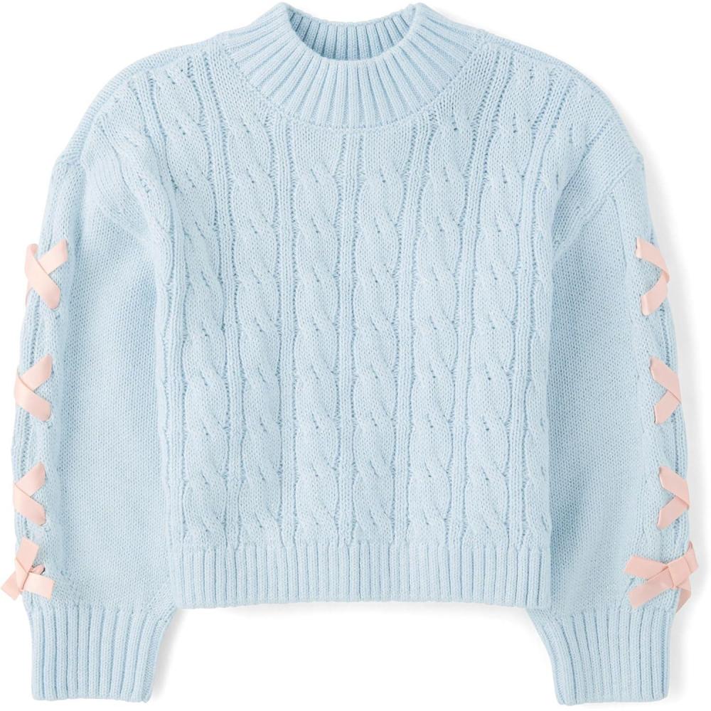 imageThe Childrens Place Girls Long Sleeve Pullover Cable Knit SweaterSoft Sky Ribbon