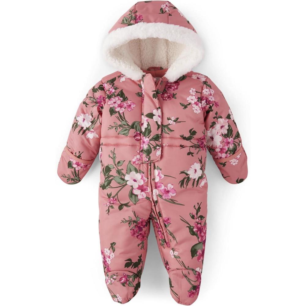 imageThe Childrens Place UnisexBaby And Newborn Fleece Hoodie Zipfront Snowsuit BuntingPink Floral