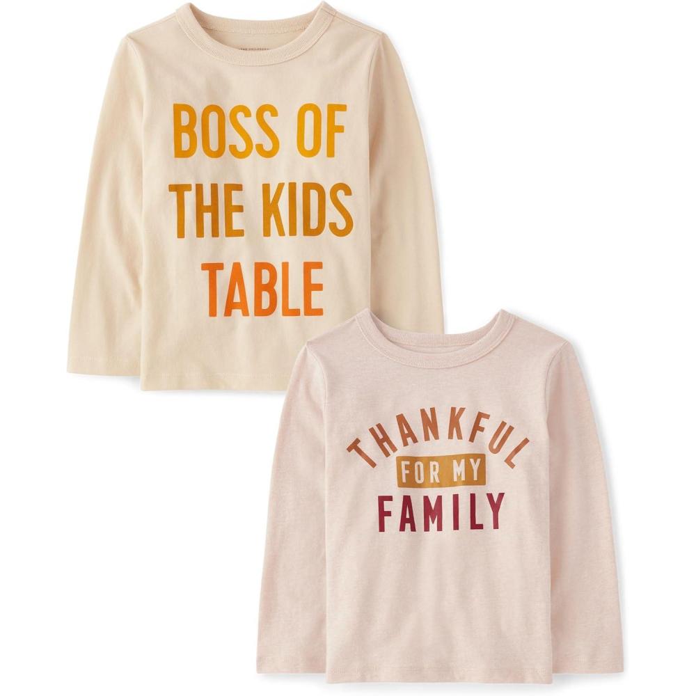 imageThe Childrens Place UnisexBaby and Toddler All HolidaysBirthdays Long Sleeve Graphic TShirts2 PackBoss Kids TableThankful for Family