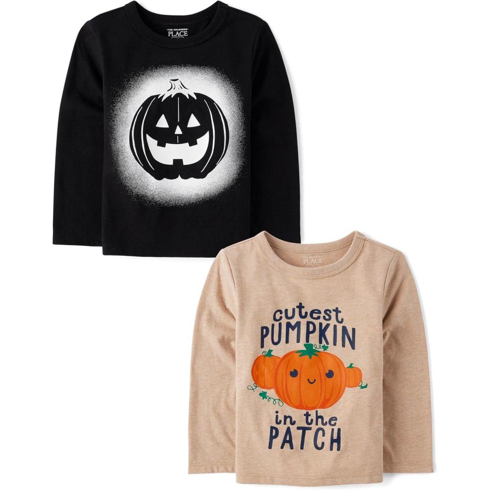 imageThe Childrens Place UnisexBaby and Toddler All HolidaysBirthdays Long Sleeve Graphic TShirts2 PackCutest PumpkinJackolantern