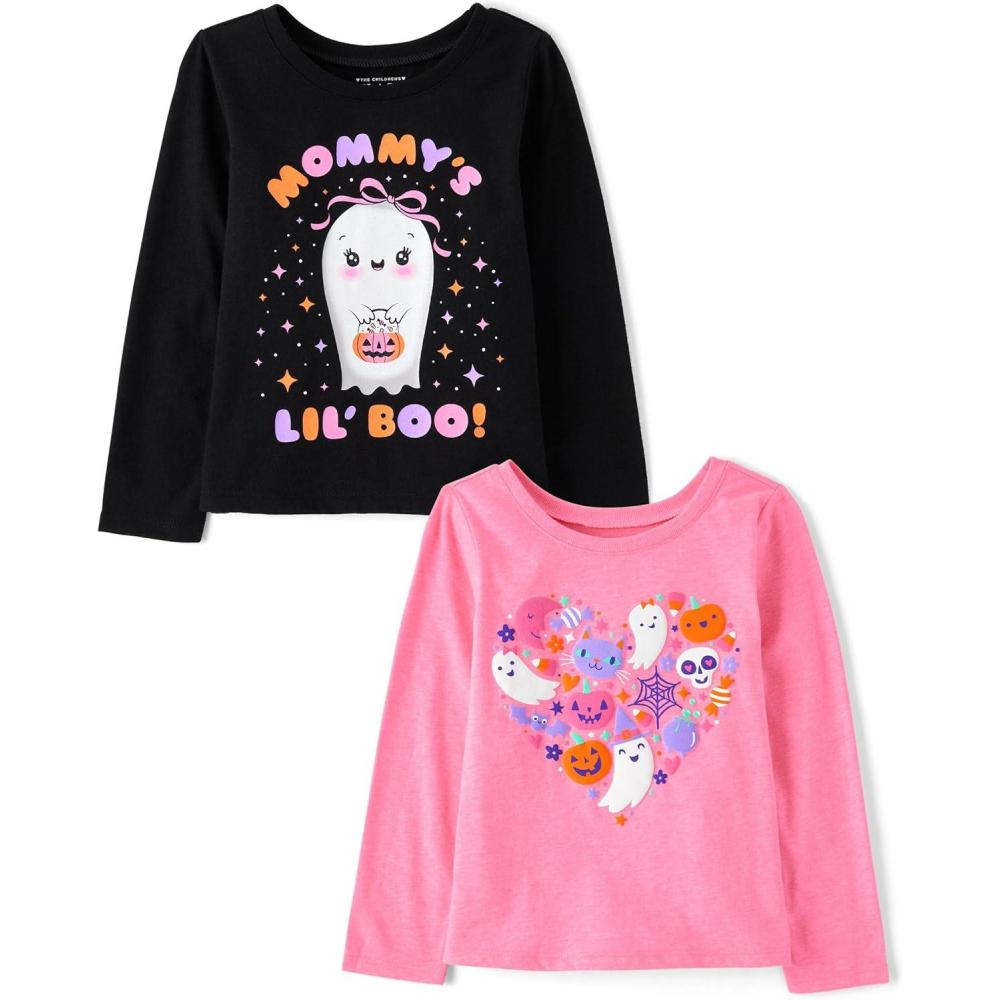 imageThe Childrens Place UnisexBaby and Toddler All HolidaysBirthdays Long Sleeve Graphic TShirts2 PackMommys BooGhost Heart