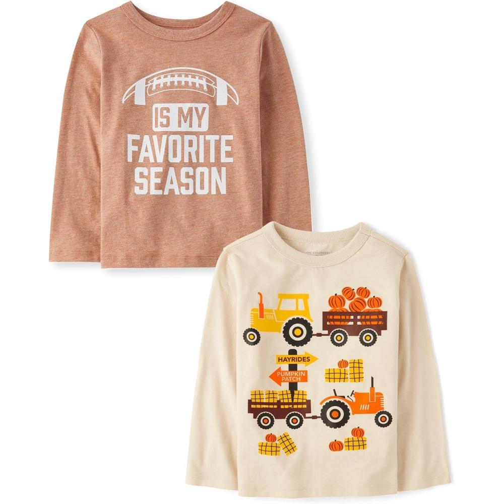 imageThe Childrens Place UnisexBaby and Toddler All HolidaysBirthdays Long Sleeve Graphic TShirts2 PackPumpkin TractorsFootball Fav Season