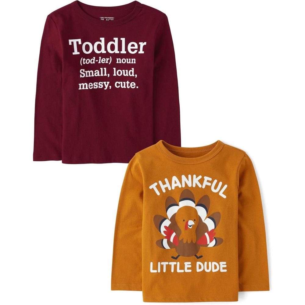 imageThe Childrens Place UnisexBaby and Toddler All HolidaysBirthdays Long Sleeve Graphic TShirts2 PackToddler DefinitionThankful Dude