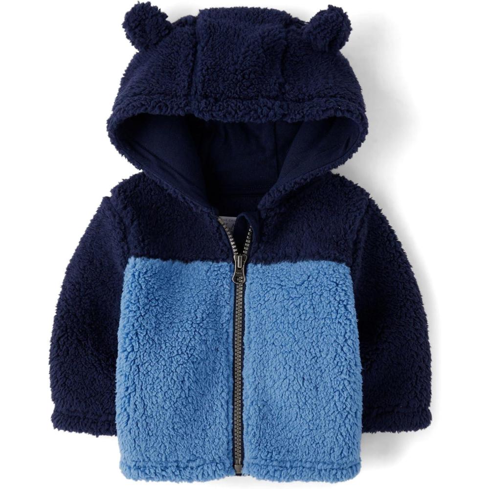 imageThe Childrens Place babyboys And Toddler Cozy Sherpa Hooded Full Zip JacketMorning Sky Colorblock