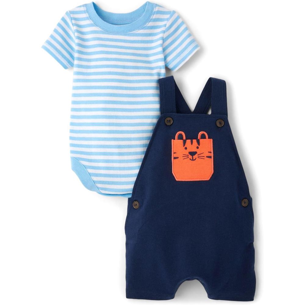 imageThe Childrens Place babyboys And Toddler Short Sleeve Bodysuit and Overalls 2 Piece Playwear SetTidal Tiger