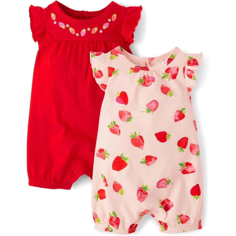 imageThe Childrens Place babygirls And Toddler Everyday Summer RompersStrawberryRed 2pack