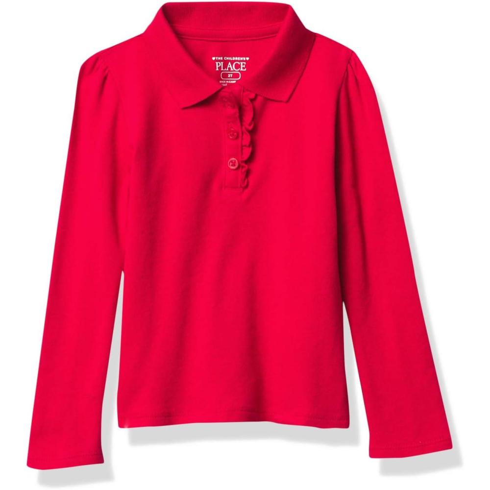 imageThe Childrens Place babygirls And Toddler Long Sleeve Ruffle Pique PoloRuby Single