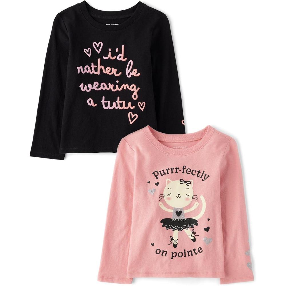 imageThe Childrens Place babygirls And Toddler Unicornsbutterfliestrends Long Sleeve Graphic Tshirts2 PackPurrrfectlyTutu