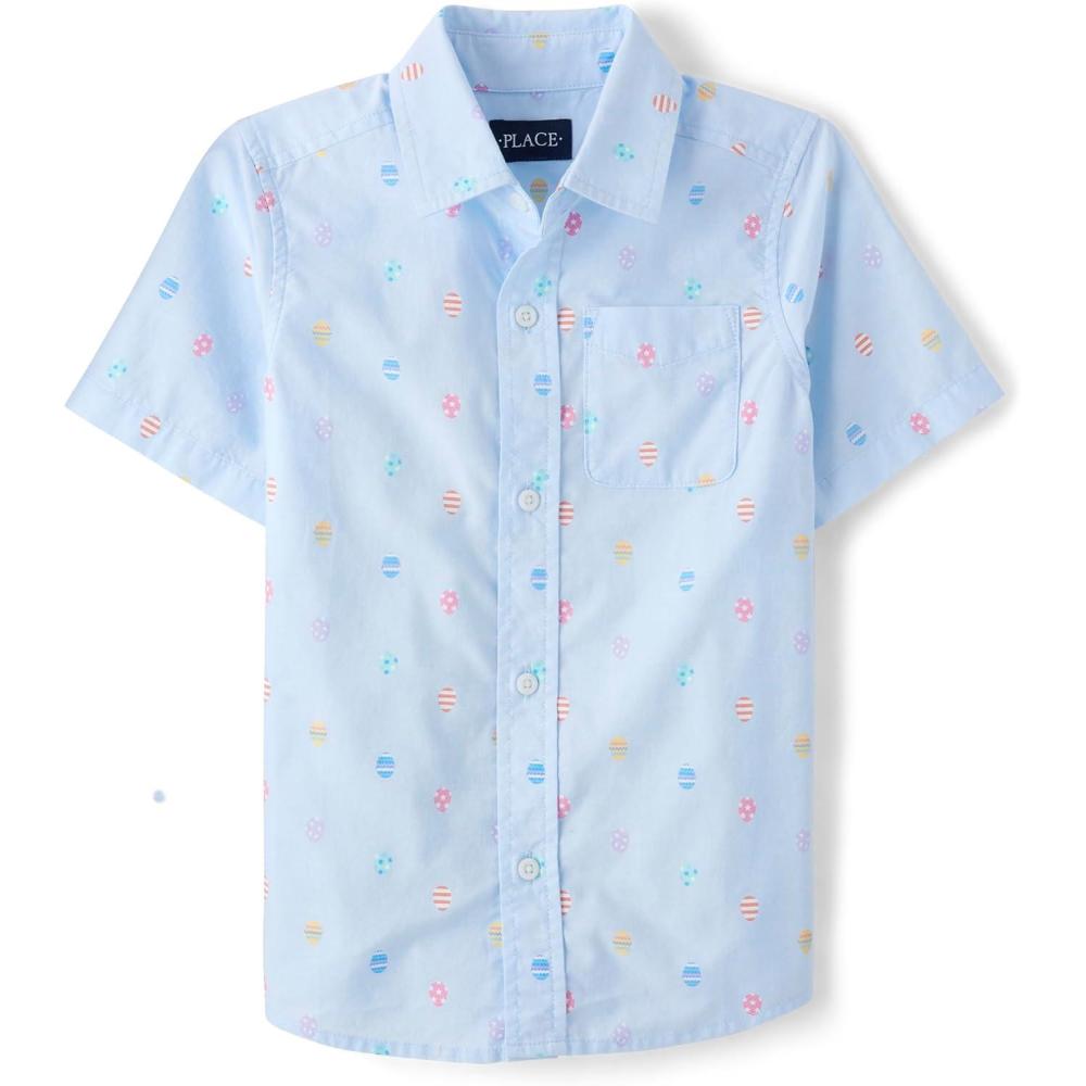 imageThe Childrens Place boys Short Sleeve Button Up ShirtEaster Egg Geometric Print