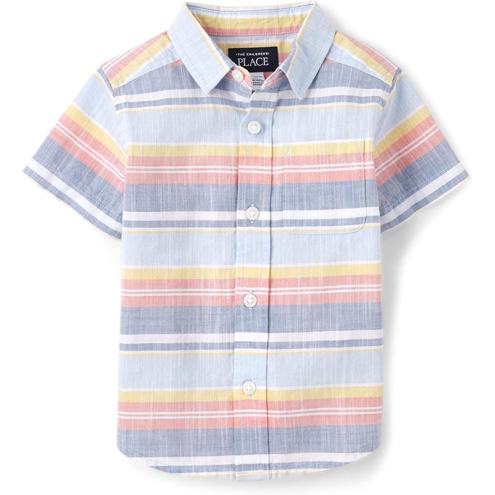 imageThe Childrens Place boys Short Sleeve Button Up ShirtWhirlwind Stripe