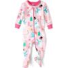The Children’s Place Baby Girls’ and Toddler Long Sleeve 100% Cotton Zip-Front One Piece Footed Pajama(Pink Snowmen)