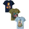 The Children’s Place Boys Animals,Cars Short Sleeve Graphic T-Shirts,3 Pack(Biker/Dino/Guitar)