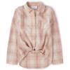 The Children’s Place Girls Long Sleeve Plaid Twill Tie Front Button Down Shirt(Latte Plaid)