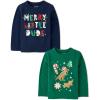 The Children’s Place Unisex-Baby and Toddler All Holidays,Birthdays Long Sleeve Graphic T-Shirts,2 Pack(Dino Gingerbread/Merry Dude)