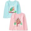 The Children’s Place Unisex-Baby and Toddler All Holidays,Birthdays Long Sleeve Graphic T-Shirts,2 Pack(Holiday Snowglobe/Gingerbread House)