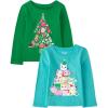 The Children’s Place Unisex-Baby and Toddler All Holidays,Birthdays Long Sleeve Graphic T-Shirts,2 Pack(Holiday Tree/Cat Holiday Tree)