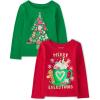 The Children’s Place Unisex-Baby and Toddler All Holidays,Birthdays Long Sleeve Graphic T-Shirts,2 Pack(Holiday Tree/Merry Everything)