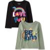 The Children’s Place baby-girls And Toddler Unicorns,butterflies,trends Long Sleeve Graphic T-shirts,2 Pack(Be Kind/Love You)