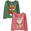 The Children’s Place baby-girls And Toddler Unicorns,butterflies,trends Long Sleeve Graphic T-shirts,2 Pack(Fox/Deer)