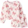 The Children’s Place girls 100% Fleece Long Sleeve Top and Shorts,2 Piece Pajama Set(Bunnys Tail Bows)