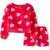 The Children’s Place girls 100% Fleece Long Sleeve Top and Shorts,2 Piece Pajama Set(Rhumba Red Hearts)