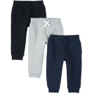 The Children’s Place Baby Boys’ Active Fleece Jogger Pants(Black/Smoke Gray/New Navy 3-pack)