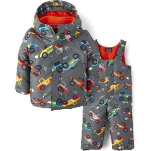 The Children’s Place Baby Boys And Toddler 2 Piece Set Snowsuit, Jacket and Bib Overall PantDown Alternative Coat(Gray Racecars)