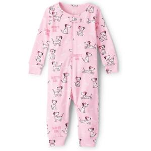 The Children’s Place Baby Girls’ and Toddler Long Sleeve 100% Cotton Zip-Front One Piece Footed Pajama(Puppy)