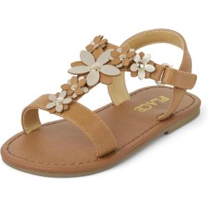 The Children’s Place Baby Girls and Toddler T-Strap Sandals with Adjustable Ankle Strap(Tan Flower)