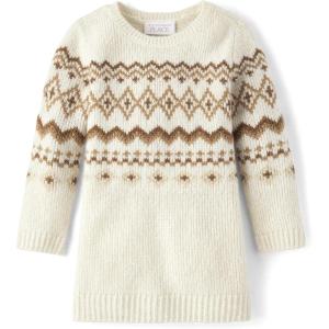 The Children’s Place Baby and Toddler Girls’ Long Sleeve Sweater Dress(Cinnamon Fairisle)