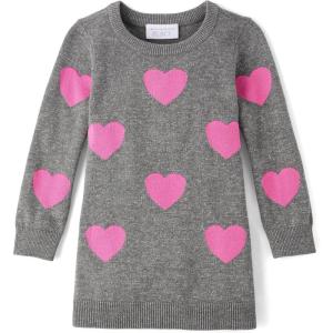 The Children’s Place Baby and Toddler Girls’ Long Sleeve Sweater Dress(Grey Hearts)