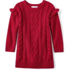The Children’s Place Baby and Toddler Girls’ Long Sleeve Sweater Dress(Red Cable Knit)