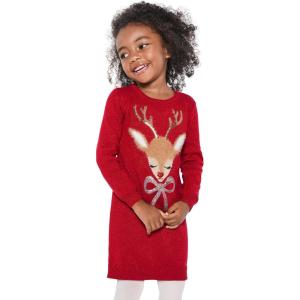 The Children’s Place Baby and Toddler Girls’ Long Sleeve Sweater Dress(Red Reindeer)