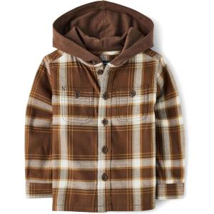 The Children’s Place Baby-Boys and Toddler Long Sleeve Hooded Flannel Button Up Shirt(Dark Earth)