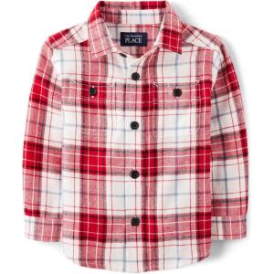 The Children’s Place Baby-Boys and Toddler Long Sleeve Plaid Flannel Button Up Shirt(Red Cane Plaid)