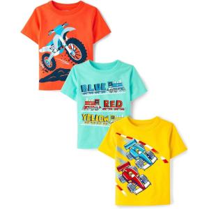 The Children’s Place Baby-Boys and Toddler School,Learning Short Sleeve Graphic T-Shirts,3 Pack(Color Trains/Race Cars/Motobike)