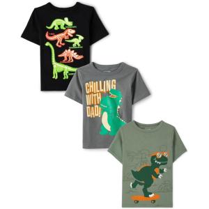 The Children’s Place Baby-Boys and Toddler School,Learning Short Sleeve Graphic T-Shirts,3 Pack(Edu Dino/Dad Dino/Dino Skate)