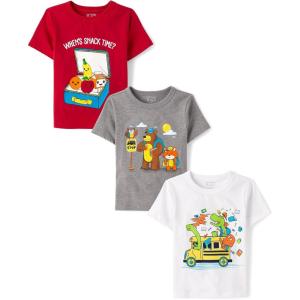 The Children’s Place Baby-Boys and Toddler School,Learning Short Sleeve Graphic T-Shirts,3 Pack(Snack Time/Animals/School Bus)