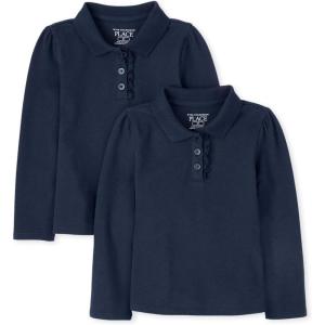 The Children’s Place Baby-Girls Toddler Multipack Long Sleeve Ruffle Pique Polos(Tidal 2-pack)