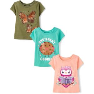 The Children’s Place Baby-Girls and Toddler School,Learning Short Sleeve Graphic T-Shirts,3 Pack(Butterflies/Smart Cookie/Owl Reader)