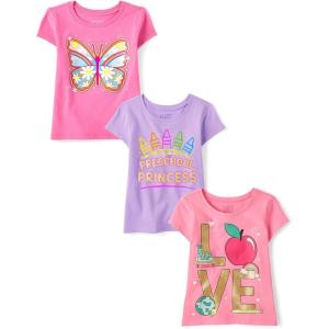 The Children’s Place Baby-Girls and Toddler School,Learning Short Sleeve Graphic T-Shirts,3 Pack(Butterfly/Preschool Princess/Love)