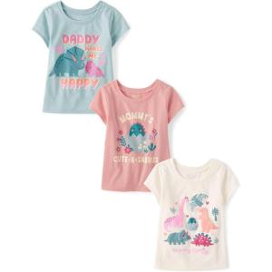 The Children’s Place Baby-Girls and Toddler Unicorns,Butterflies,Trends Short Sleeve Graphic T-Shirts,3 Pack(Dino/Family/Daddy)