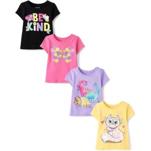 The Children’s Place Baby-Girls and Toddler Unicorns,Butterflies,Trends Short Sleeve Graphic T-Shirts,4 Pack(Kind/Flower/Dinos/Cat)