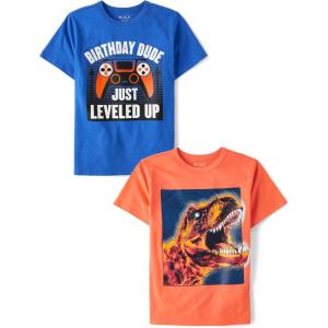 The Children’s Place Boys All Holidays,Birthdays Short Sleeve Graphic T-Shirts,2 Pack(Birthday Dude Gamer/Dino)