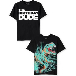 The Children’s Place Boys All Holidays,Birthdays Short Sleeve Graphic T-Shirts,2 Pack(Birthday Dude/Dino)